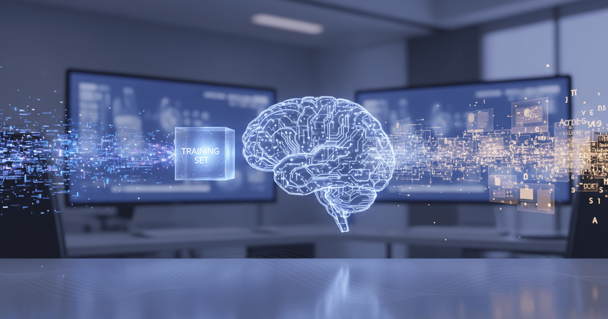 digital illustration showing neural network nodes and data flow representing what is AI content creation process
