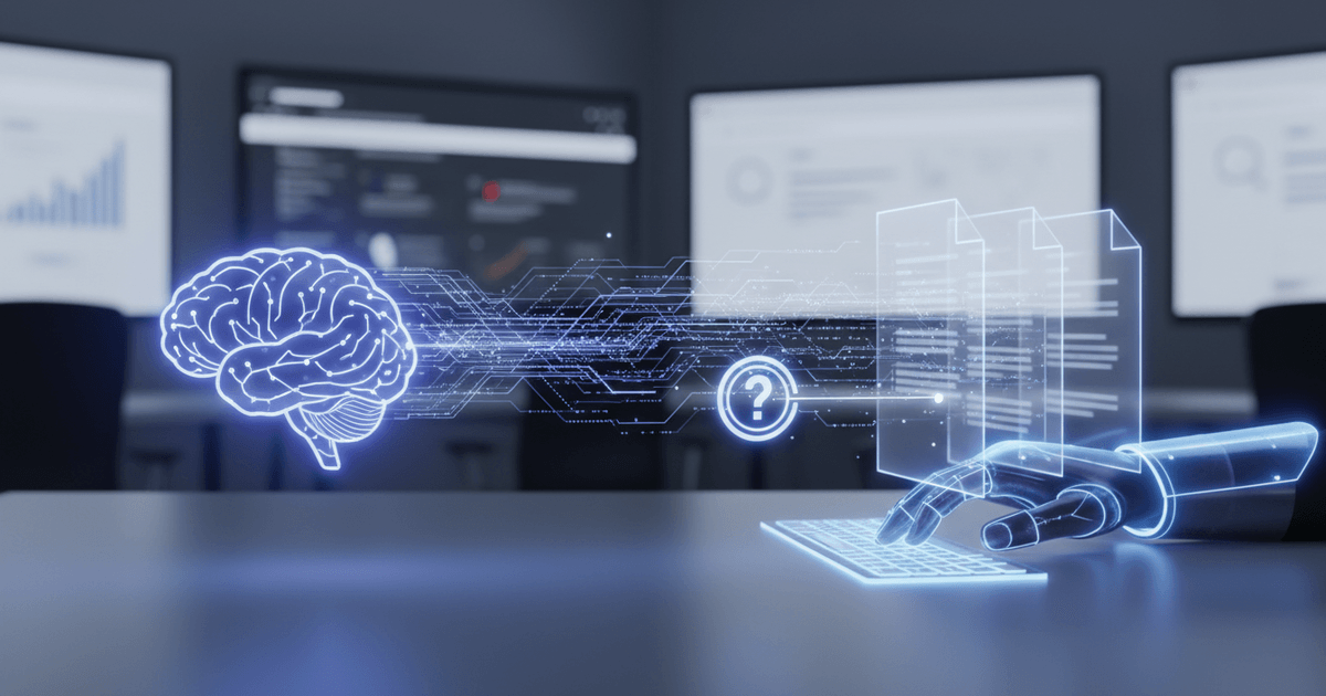 illustration showing AI content generation vs traditional methods with digital brain and typewriter side by side