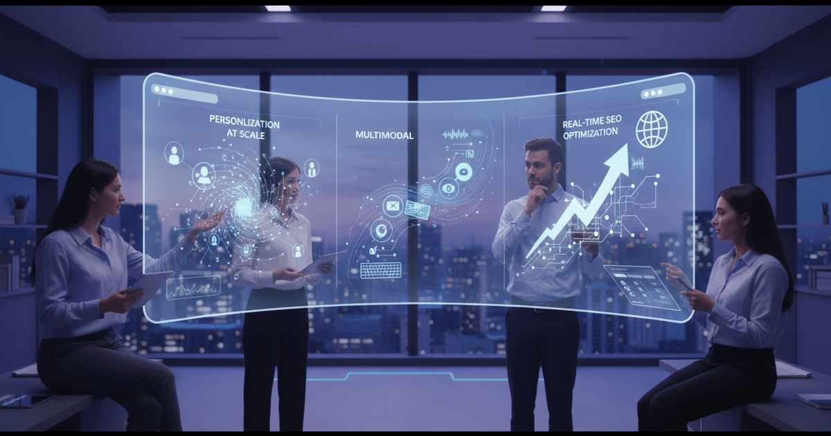 futuristic AI interface creating personalized scalable content with digital elements showcasing why use AI for content creation