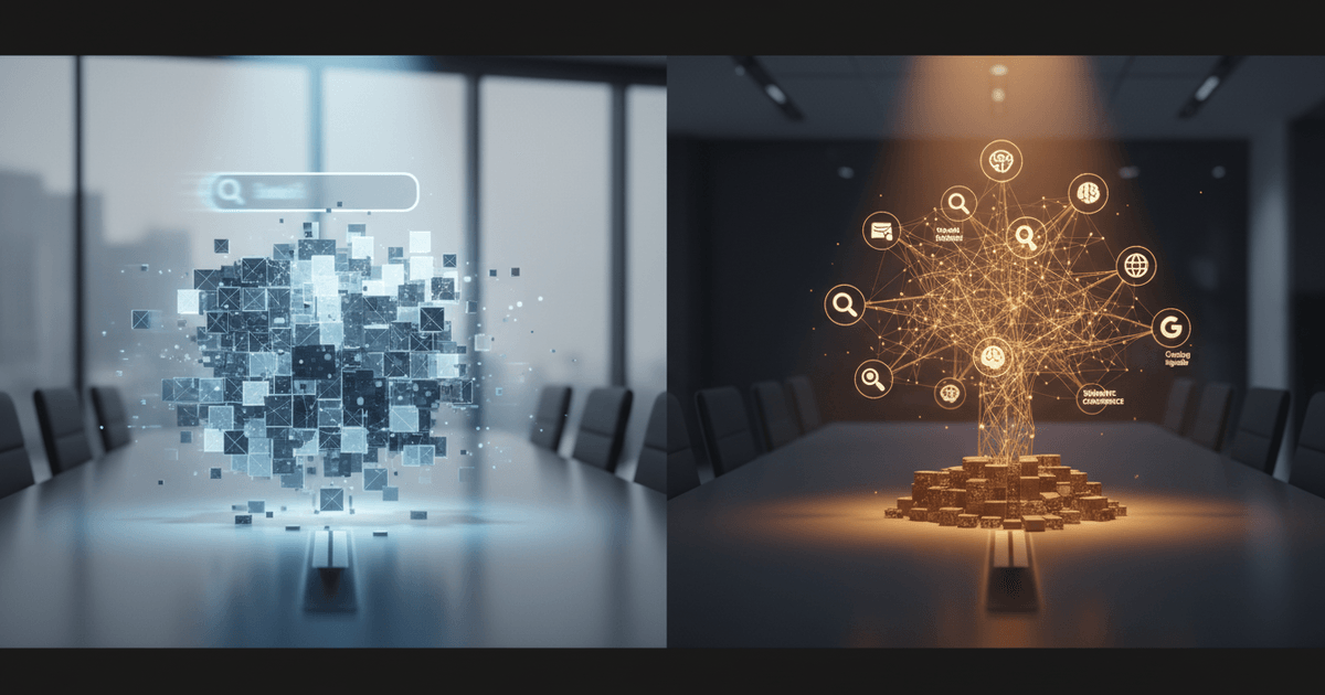 abstract digital interface showing AI algorithms optimizing SEO content creation AI with data flow and strategy icons
