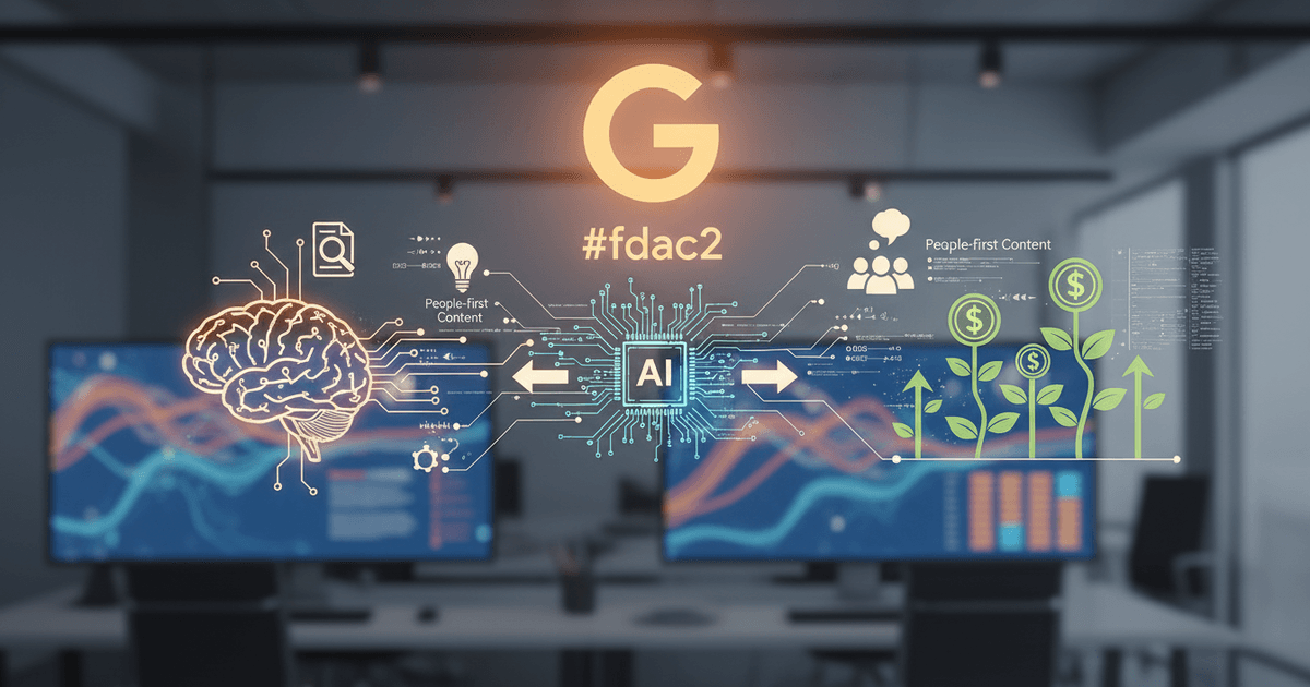 digital illustration of a laptop displaying SEO analytics alongside AI icons representing how to use AI for SEO content