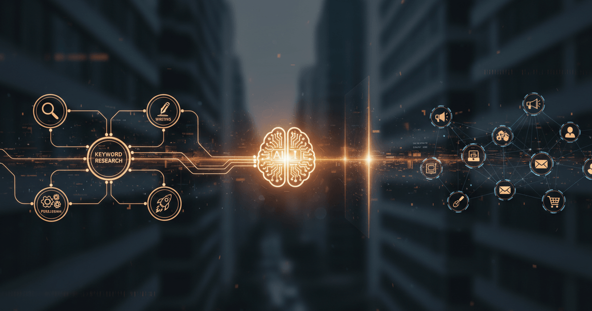 AI-powered content automation tools managing keyword research and publishing workflows seamlessly