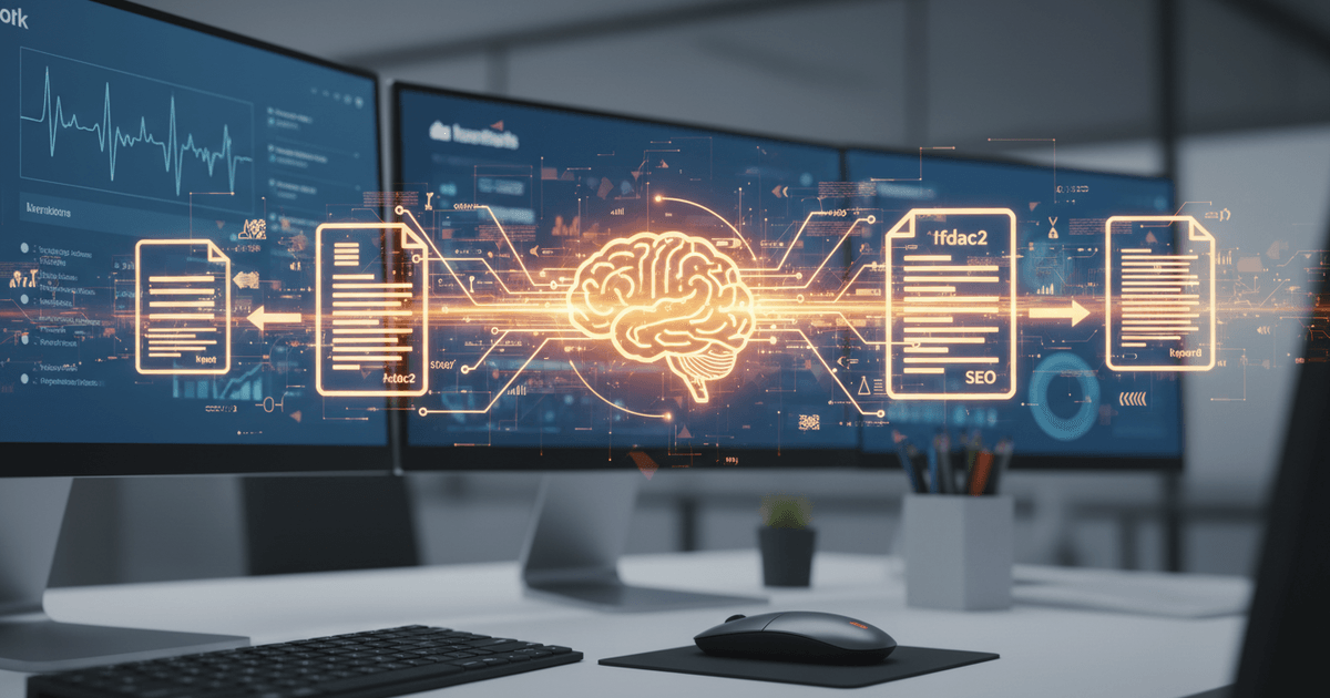 digital interface displaying automated content creation tools generating SEO-optimized text with AI technology