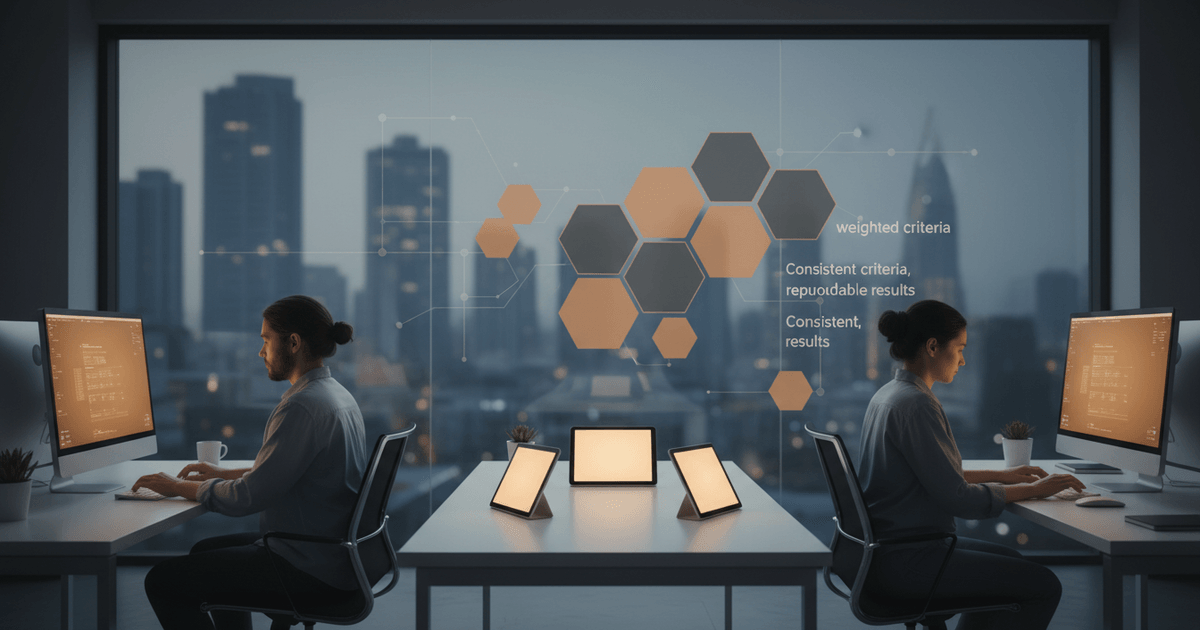 three SEO editors evaluating AI content tools on screens with ranking charts and scorecards for best AI content tools 2026