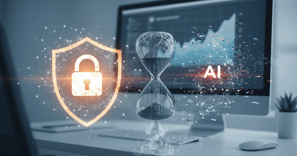 business professional reviewing data privacy and AI detection risks on laptop while considering AI writing software for businesses