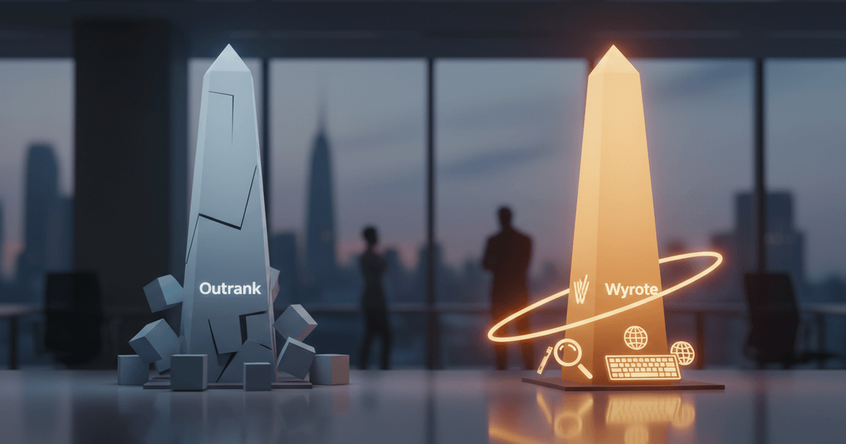 comparison chart showing pricing tiers and features for Outrank vs Wyrote AI Content platforms