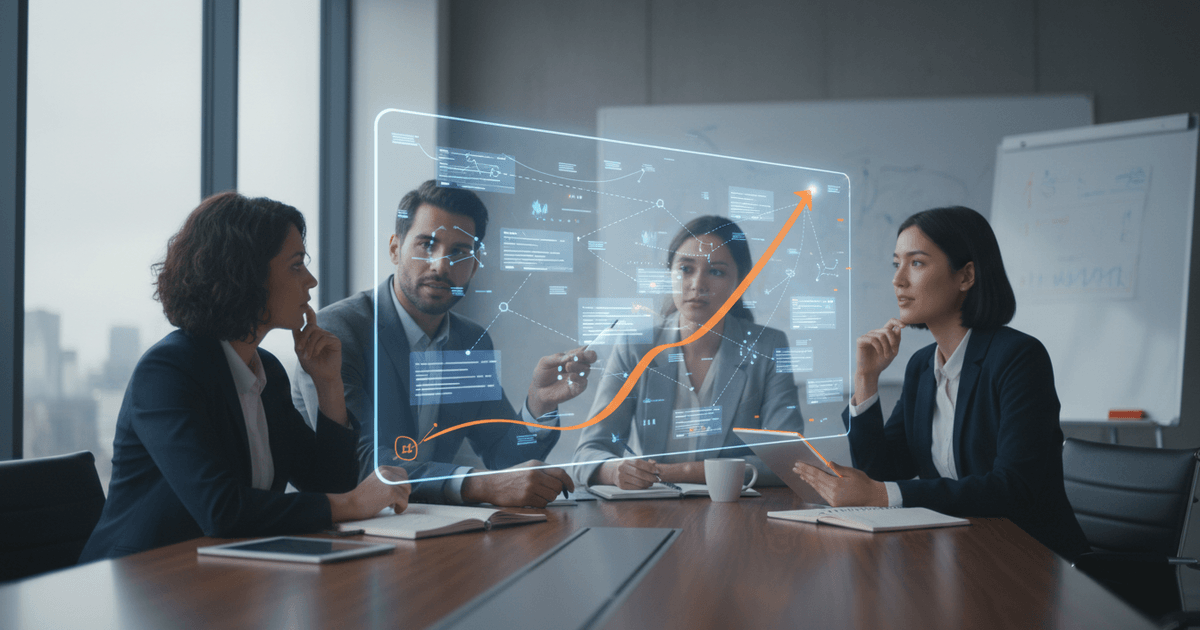 AI content generation for SaaS showing a robot and human collaborating with digital workflow elements