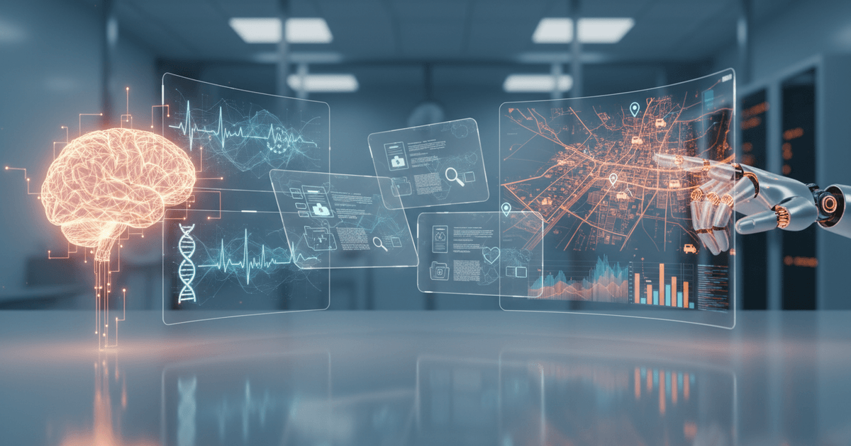 AI content for healthcare illustrating medical record management and brain scan analysis with digital interface and healthcare icons