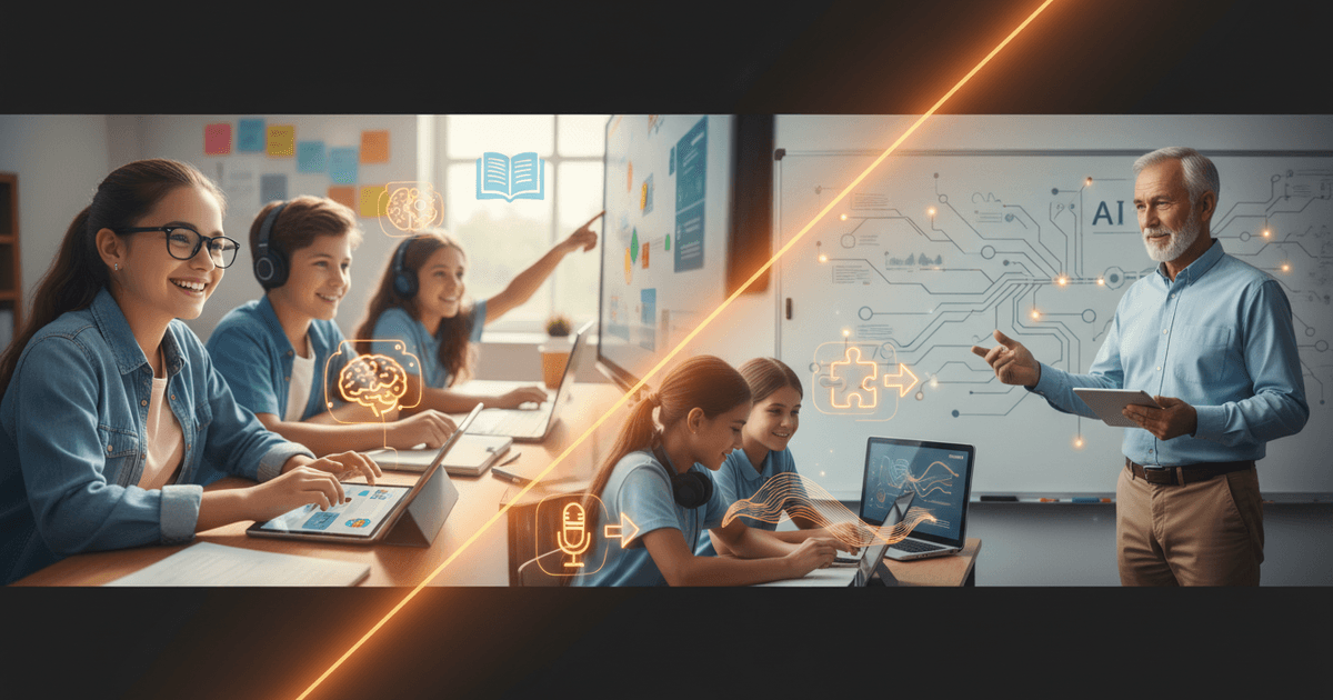 Educator using AI content generation in education to assist diverse students with learning disabilities