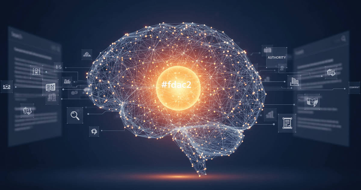 Abstract digital interface showing AI algorithms analyzing brand data for AI visibility optimization