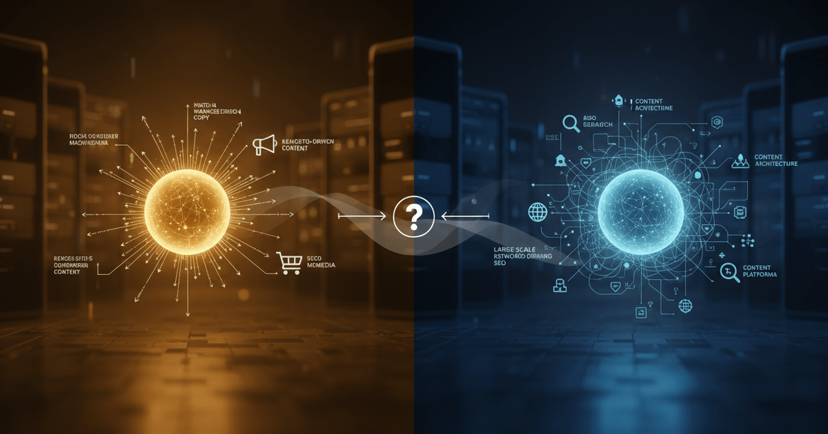 A split-screen digital interface comparing Copy.ai and Wyrote AI content generation tools with marketing and SEO content examples