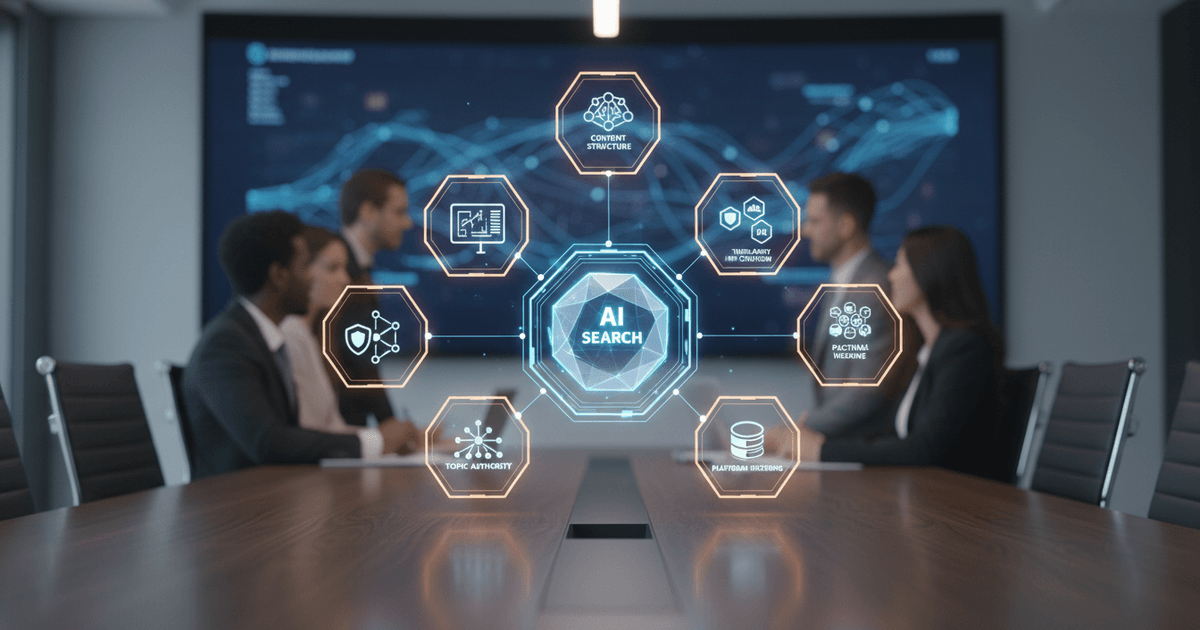 AI-powered dashboard displaying metrics and analytics for brand visibility in AI search audit